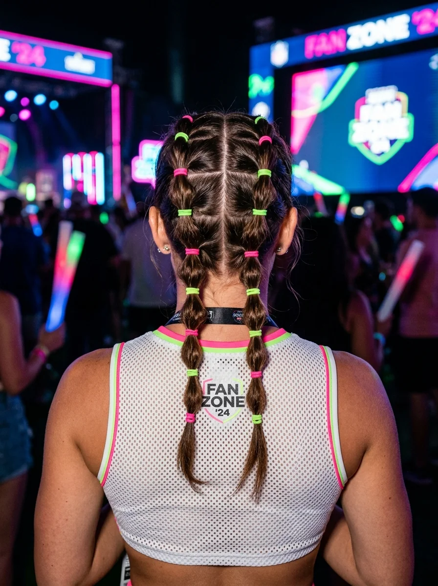 Neon Bubble Braids with Pink & Green Elastics