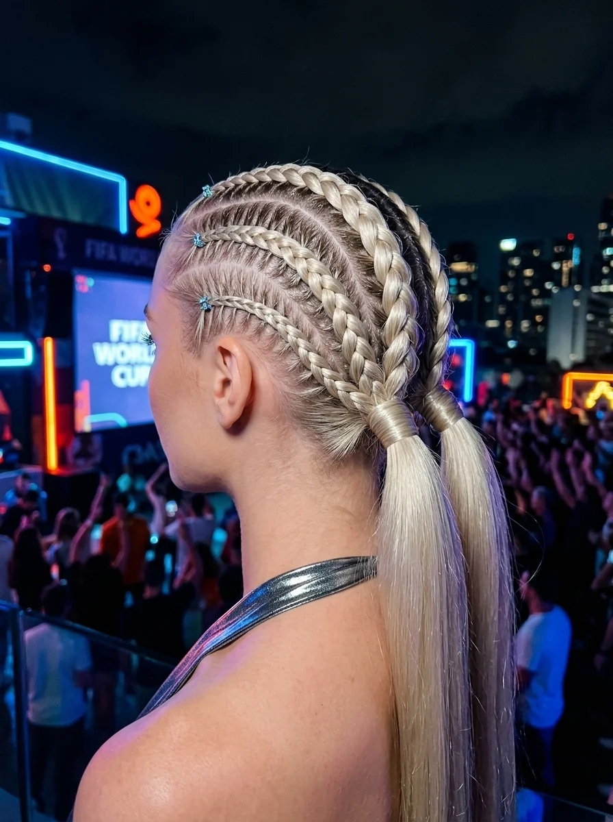 Intricate Cornrow Braids with Two Pigtails