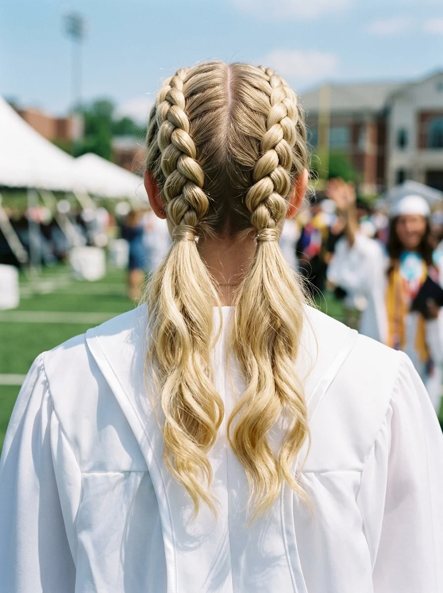 Classic Double Dutch Braids with Soft Waves