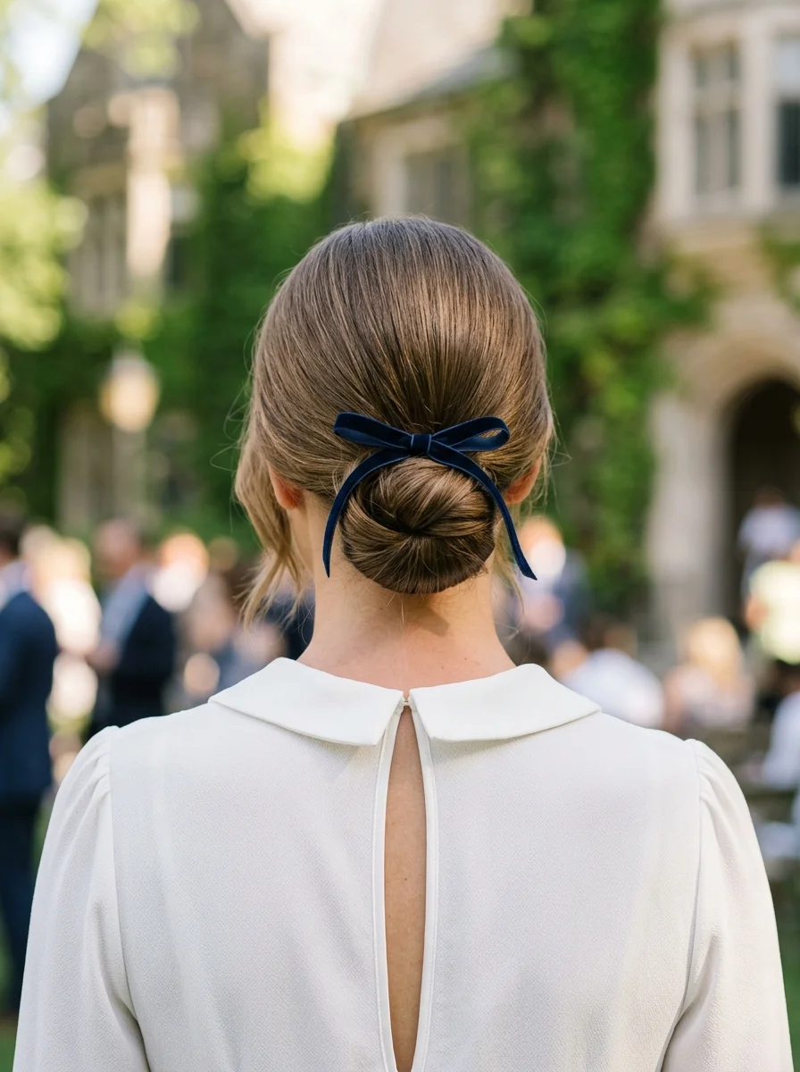 Classic Chignon with Velvet Ribbon Bow