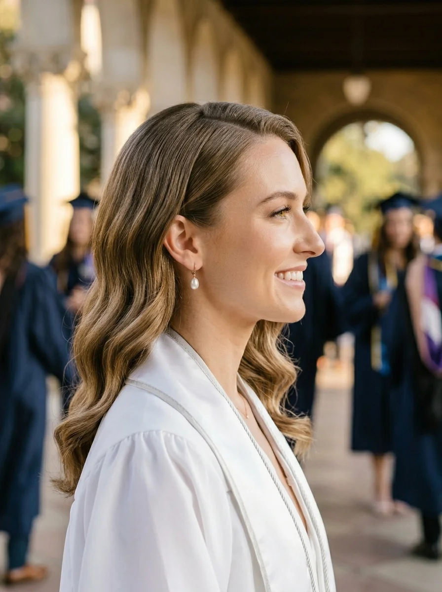 Soft Hollywood Waves for Graduation Day