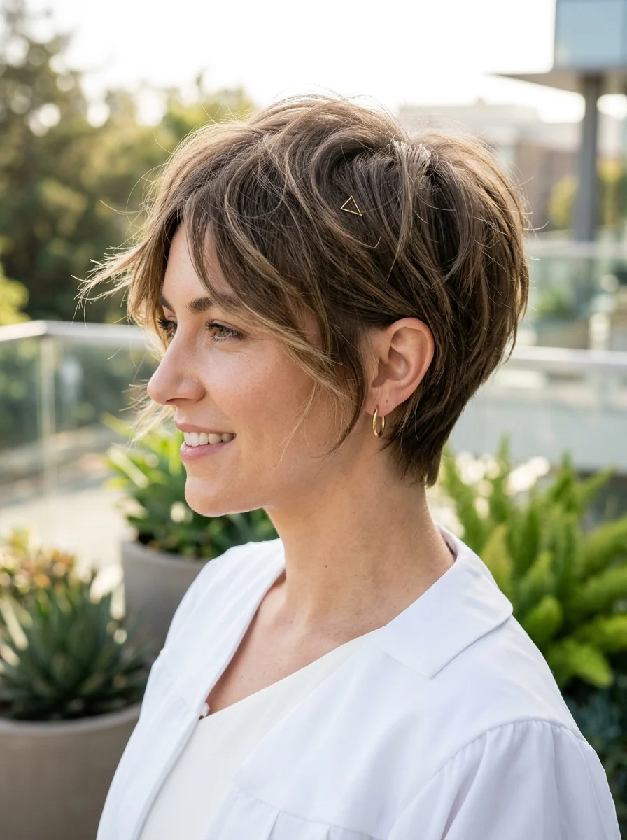 Effortless Textured Pixie with Side-Swept Bangs