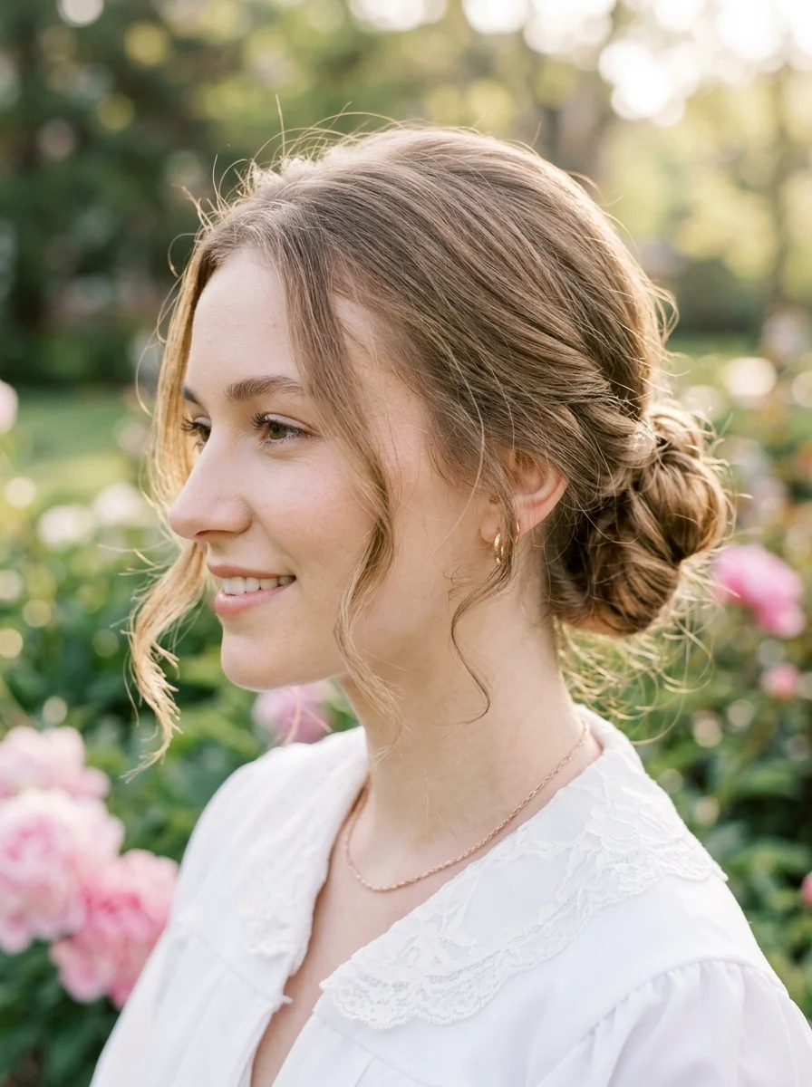 Effortless Romantic Chignon with Face-Framing Tendrils