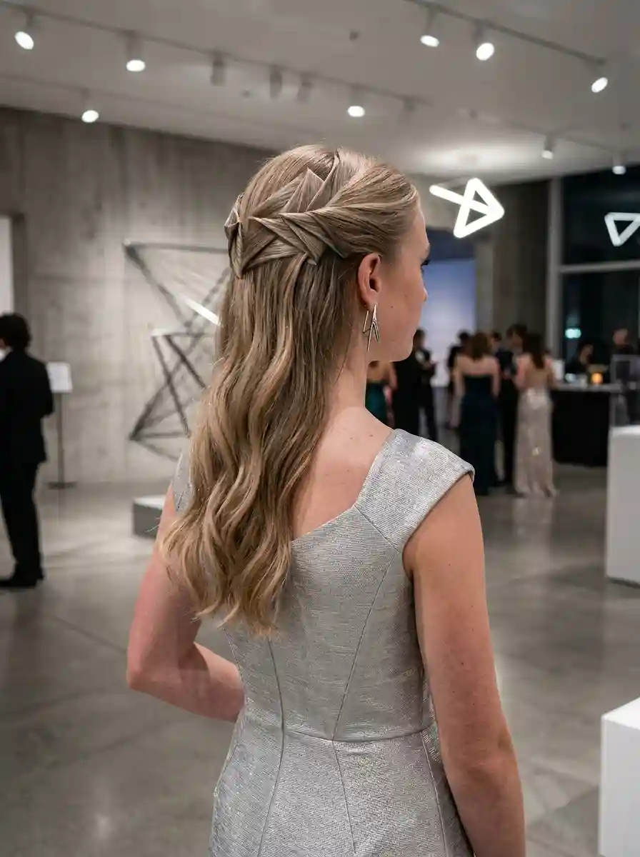 Geometric Braided Updo with Cascading Waves