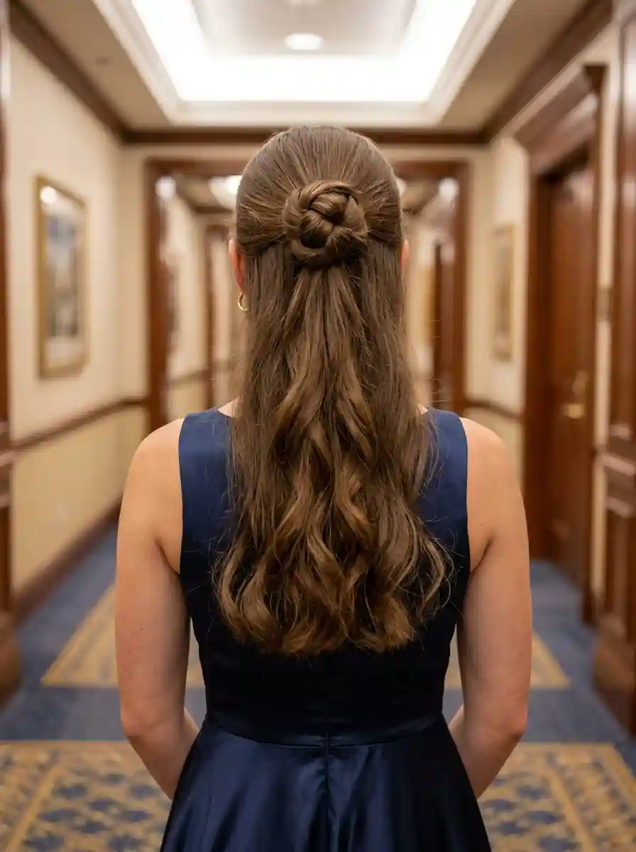 Braided Top Knot Half-Up Style with Soft Waves