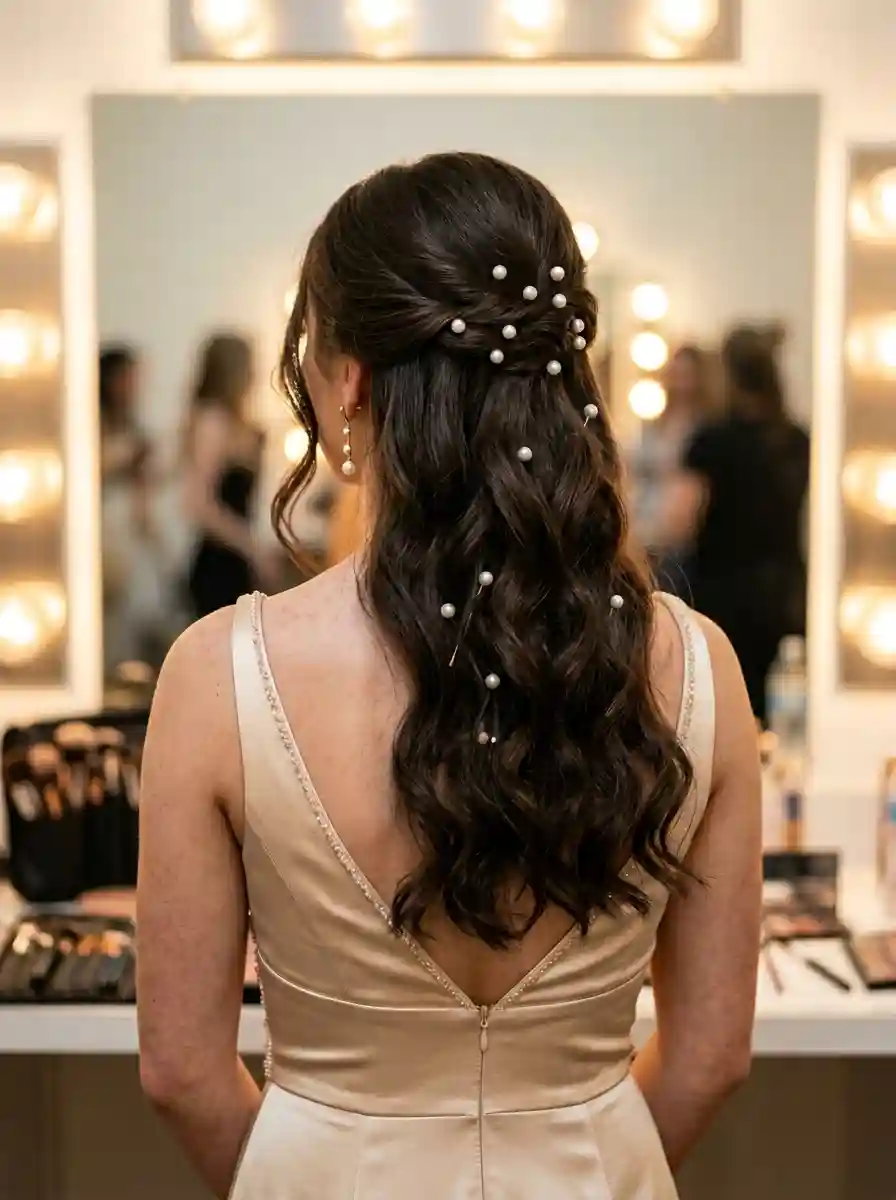 Elegant Half-Up with Pearl Accents