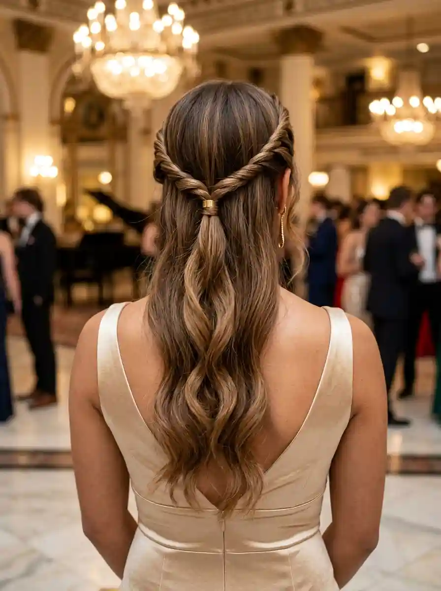 Twisted Crown Half-Up with Loose Waves