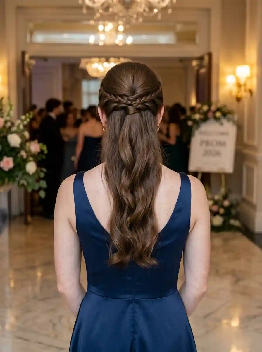 Double Crown Braid Half-Up with Wavy Tails