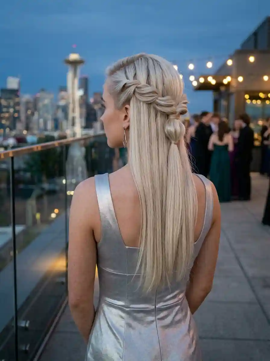 Braided Crown Half-Up with Loose Waves