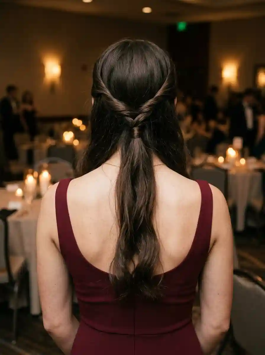 Elegant Twisted Half-Up with Wavy Tails