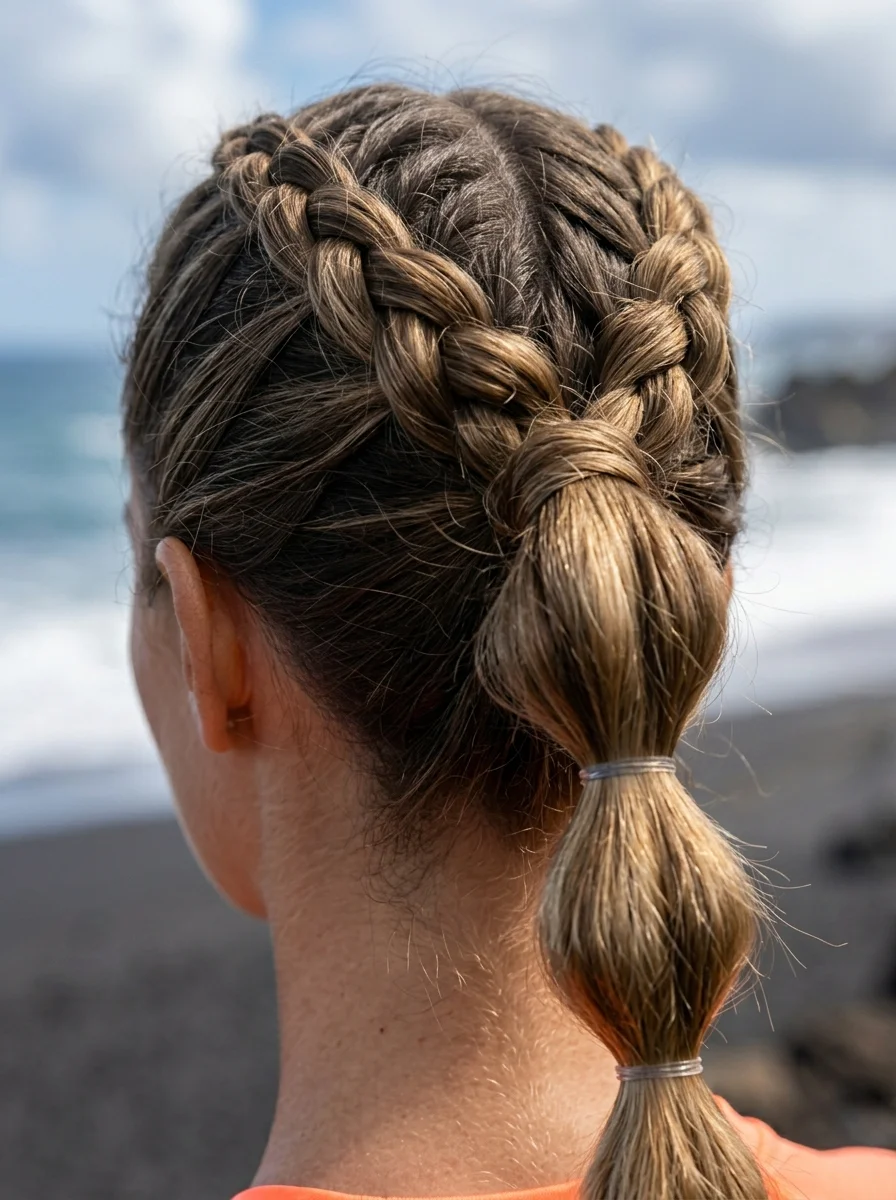 Double Dutch Braids into Bubble Ponytail