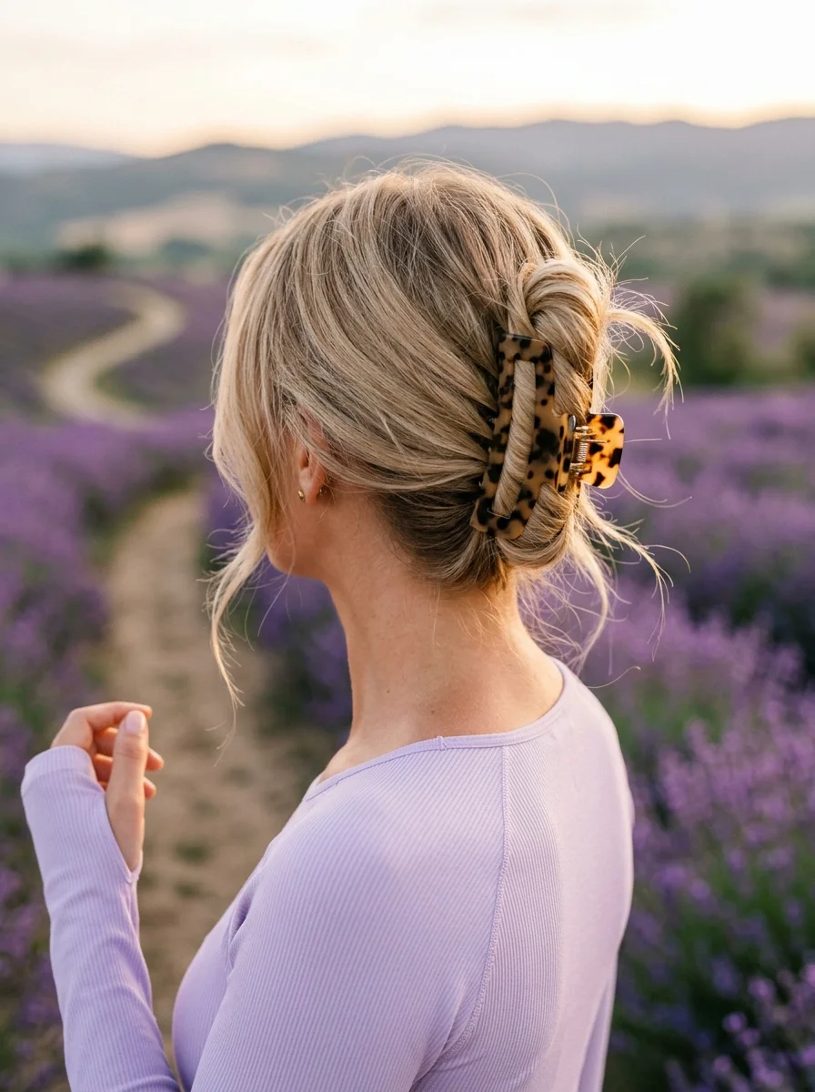 Low Bun with Tortoiseshell Claw Clip