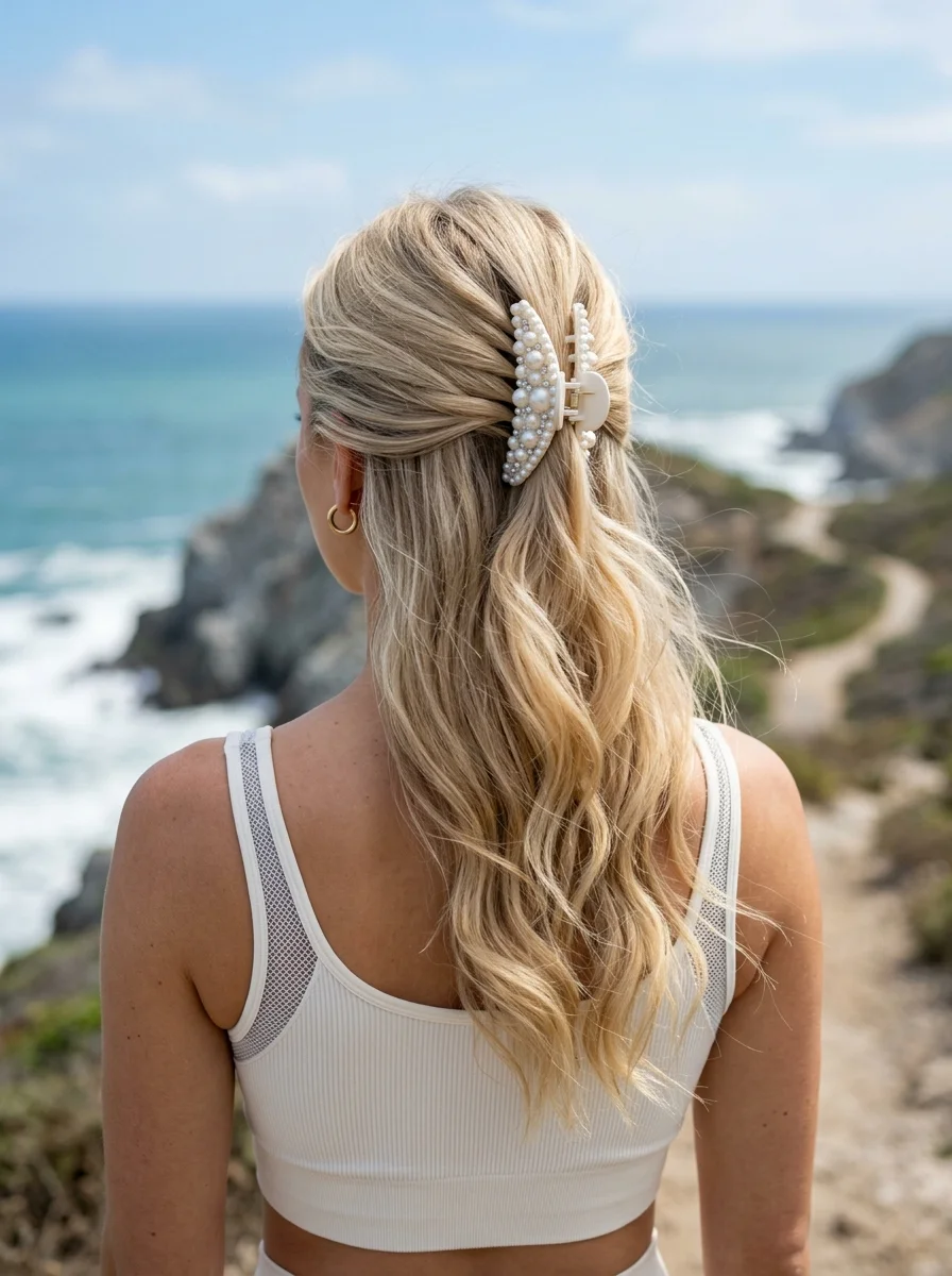 Half-Up Waves with Pearl Claw Clip