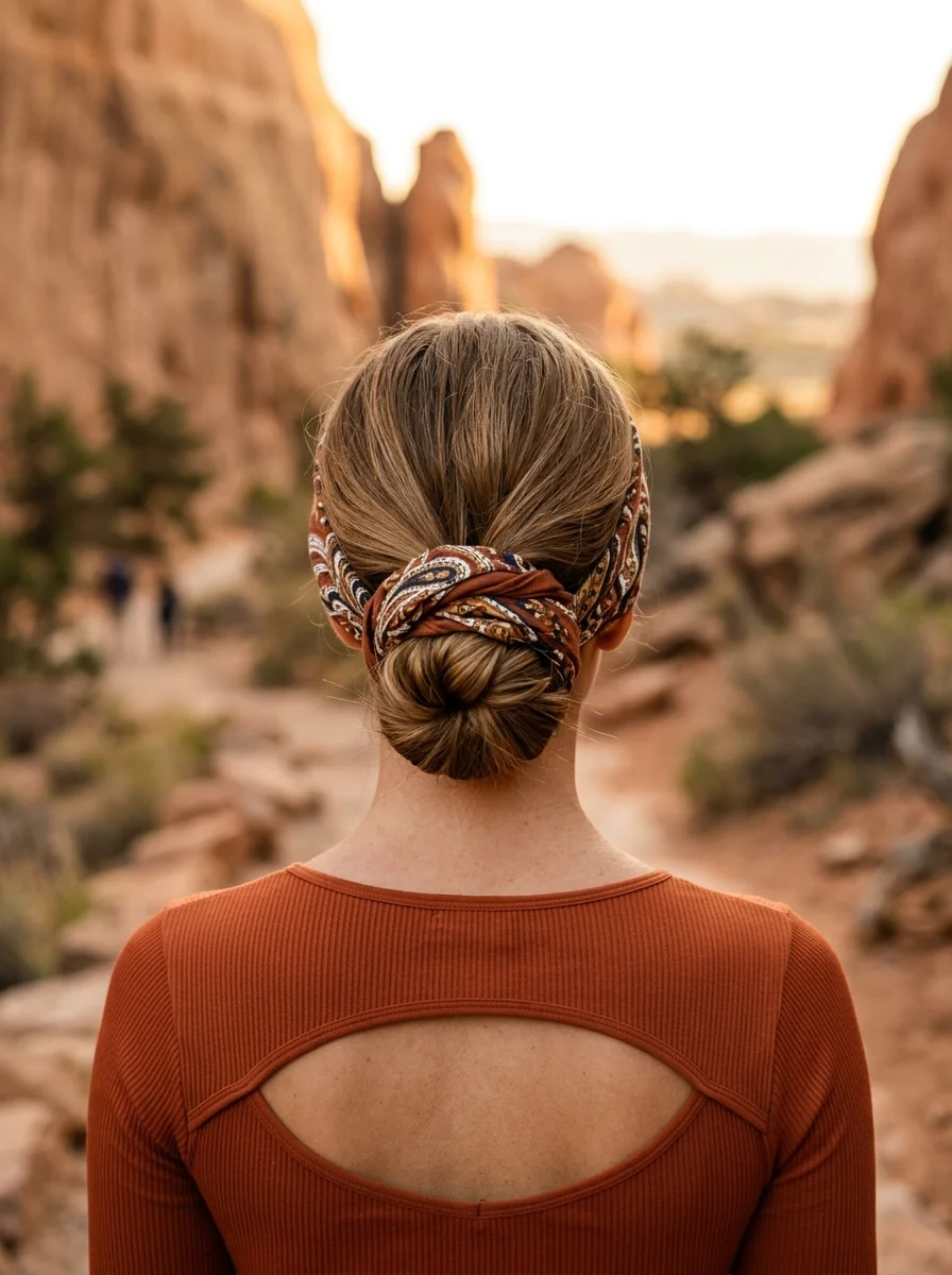 Scarf-Wrapped Low Bun