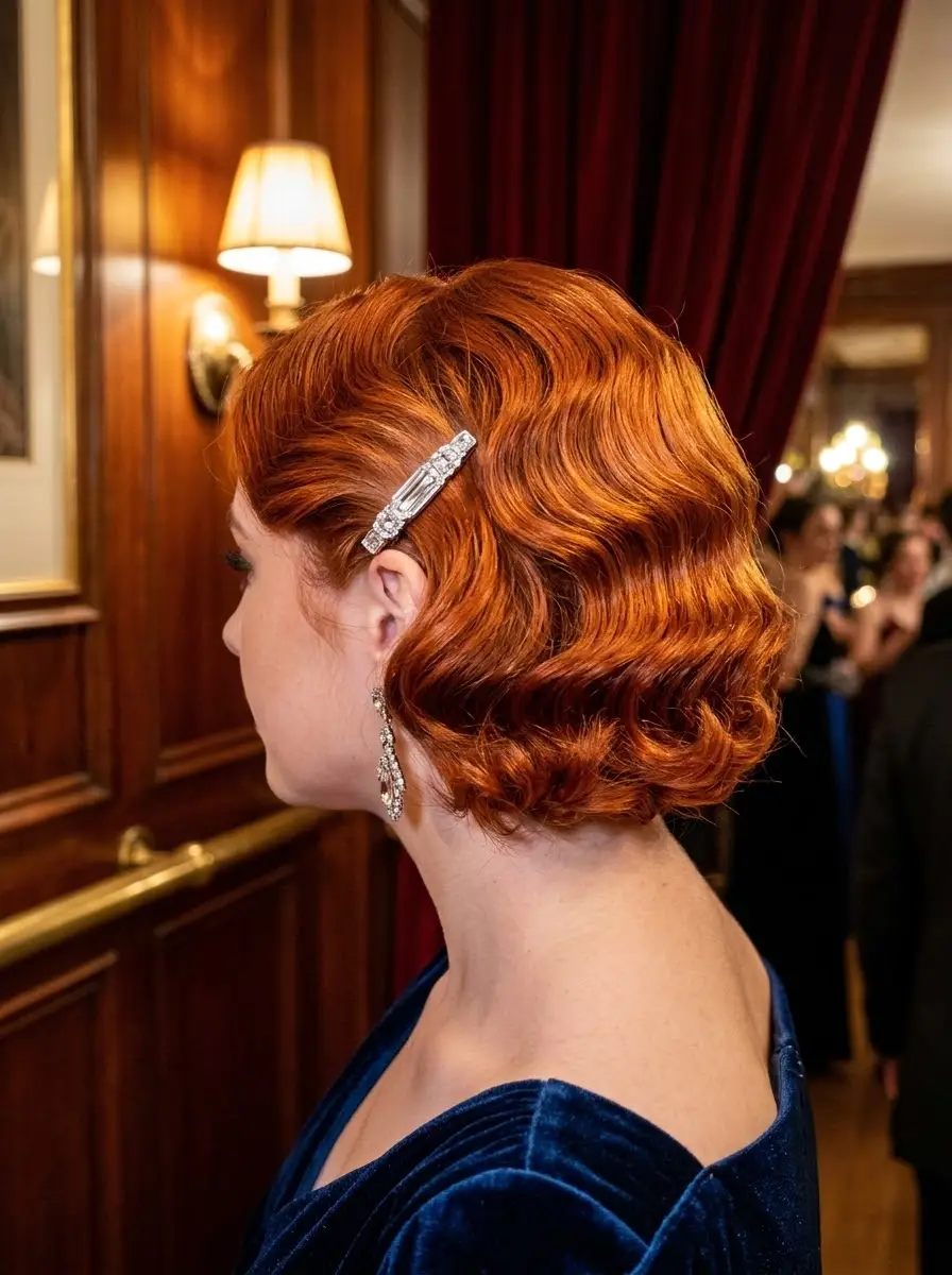 Copper Finger Waves with Crystal Barrette