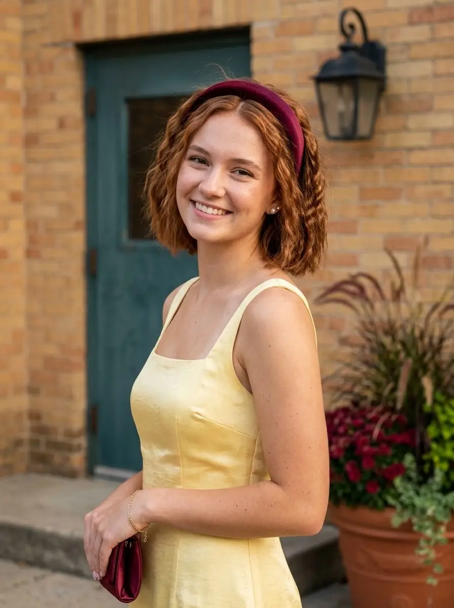 Wavy Bob with Burgundy Headband