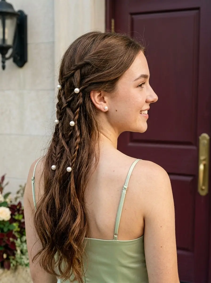 Pearl-Studded Braids with Loose Lengths