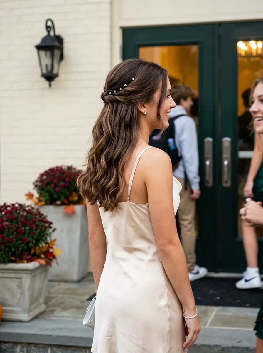 Pearl-Pinned Half-Up Waves