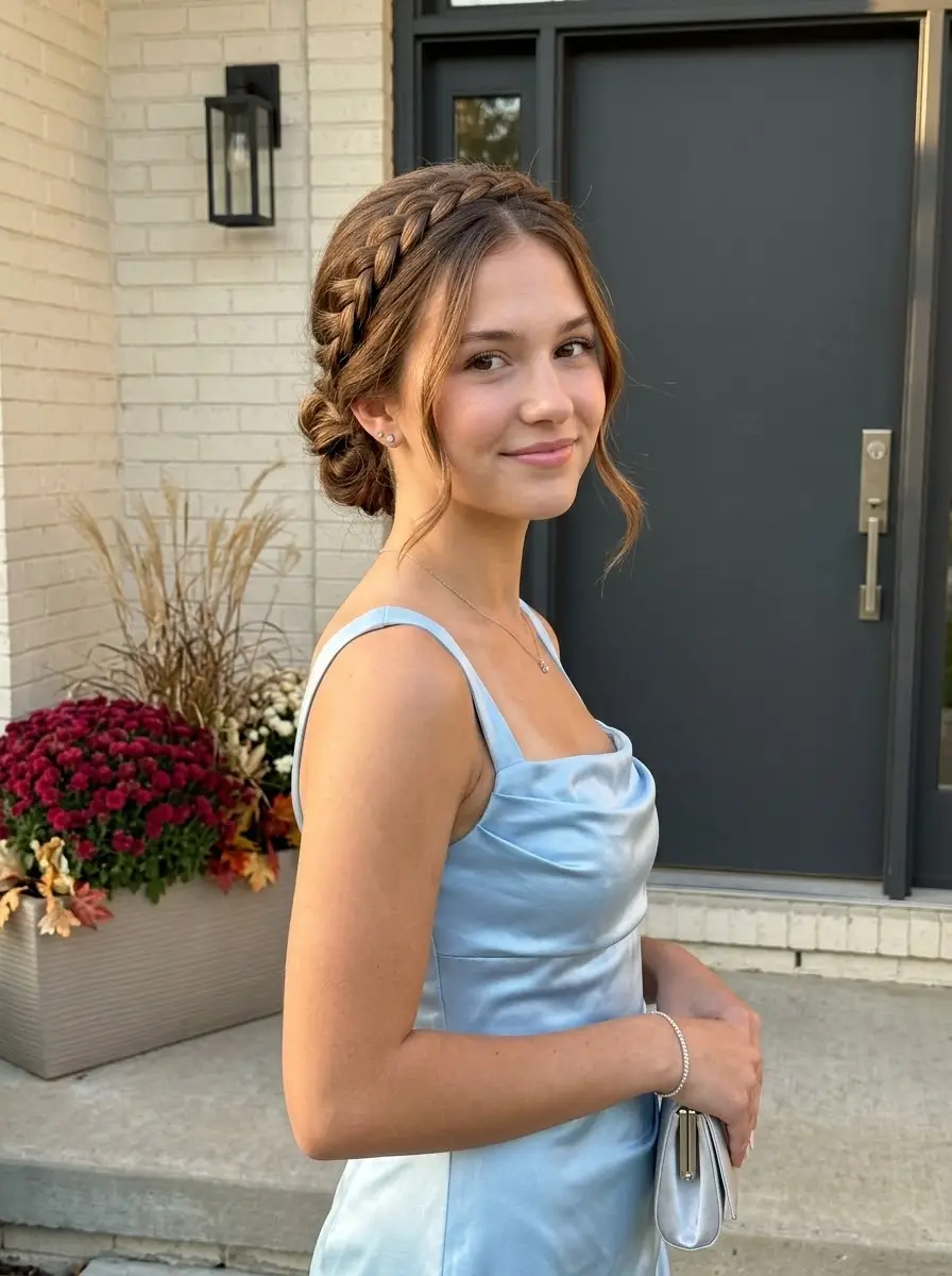 Crown Braid with Low Side Bun