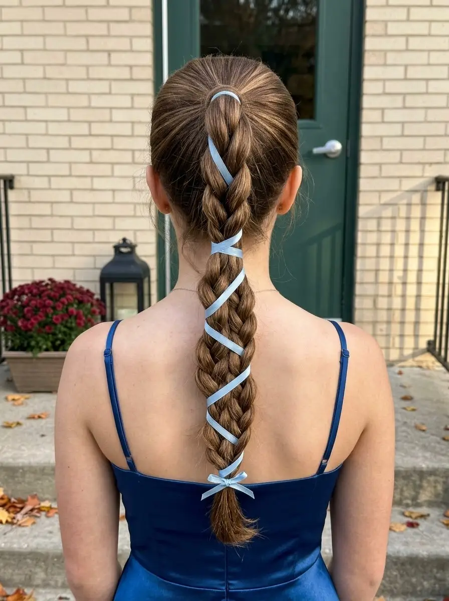 Ribbon-Woven Braided Ponytail