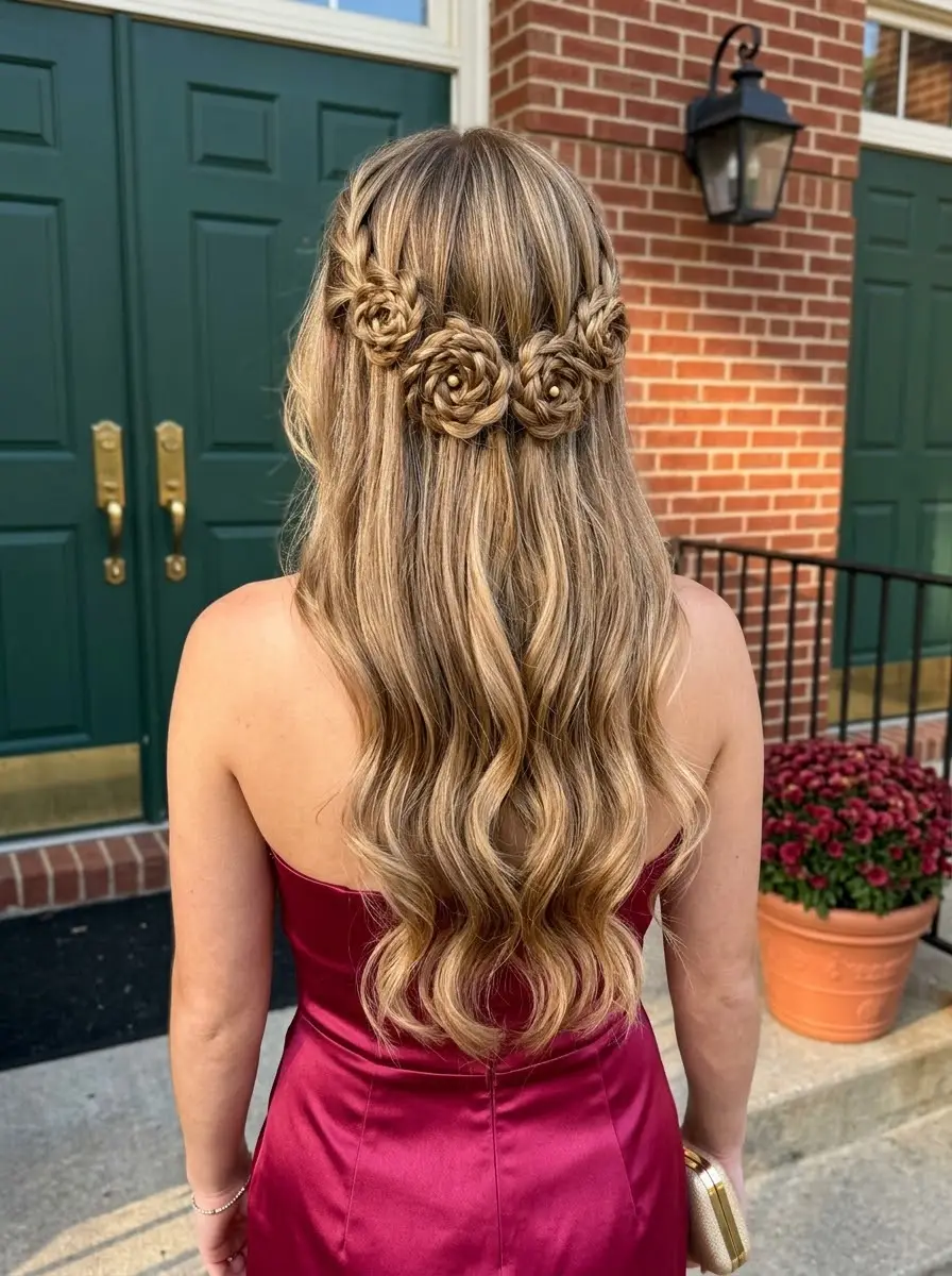 Braided Rosette Half-Up Hairstyle