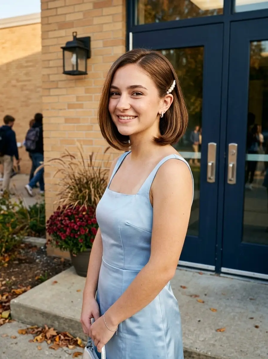 Chin-Length Bob with Pearl Hair Clip
