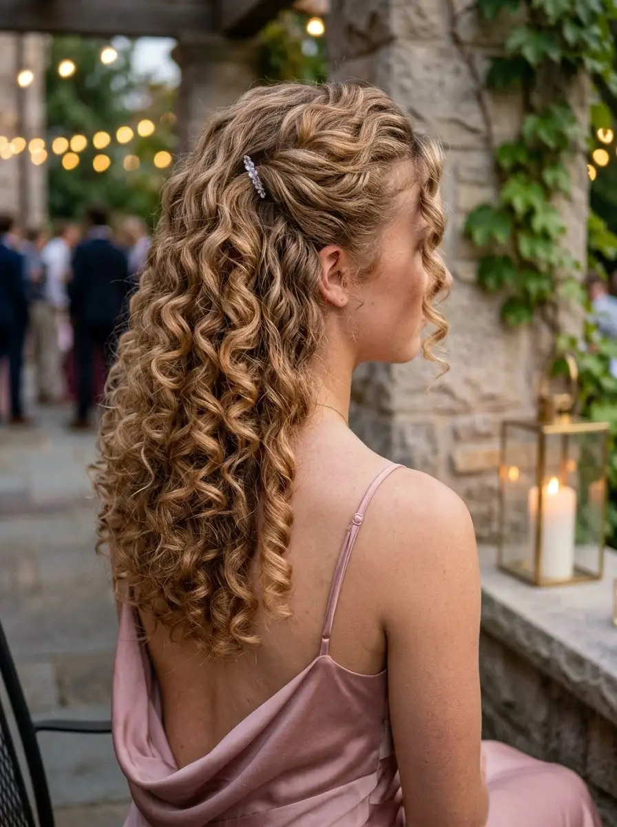 Defined Curly Half-Up Style