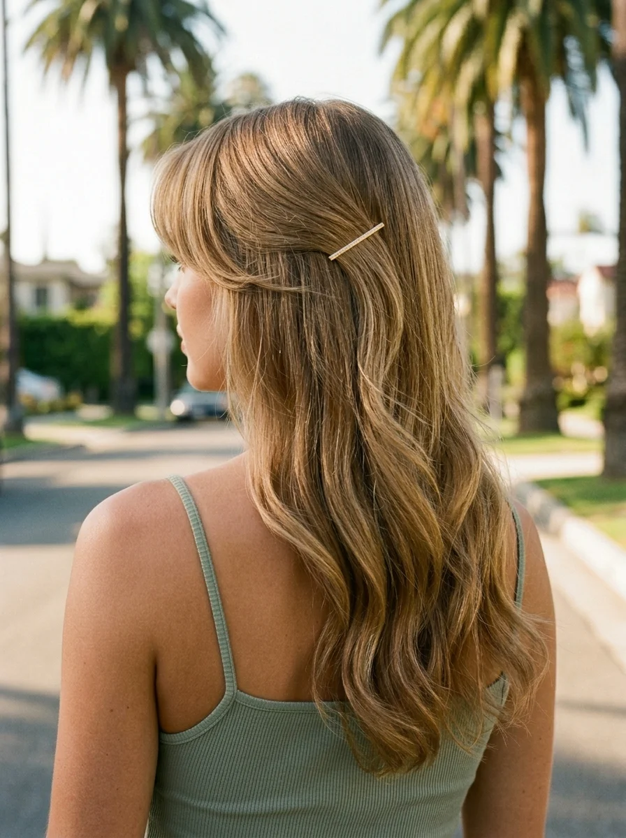 Effortless Half-Up Waves with a Chic Barrette
