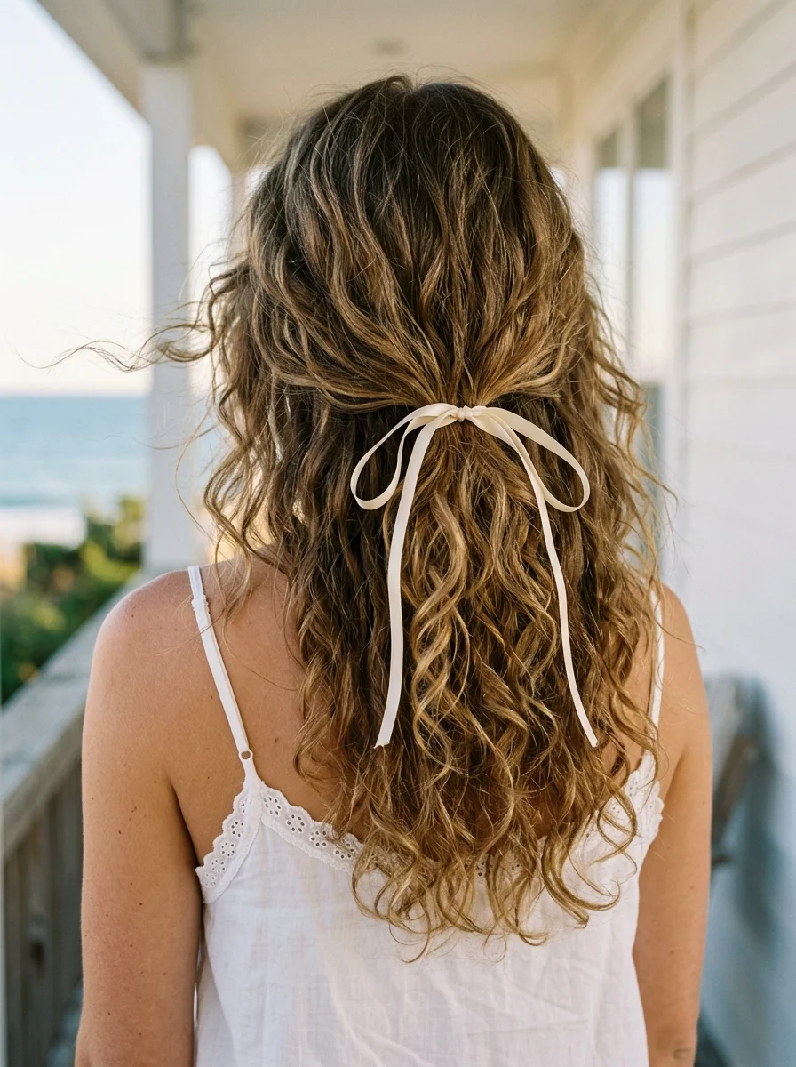 Wavy Half-Up with a Sweet Cream Ribbon