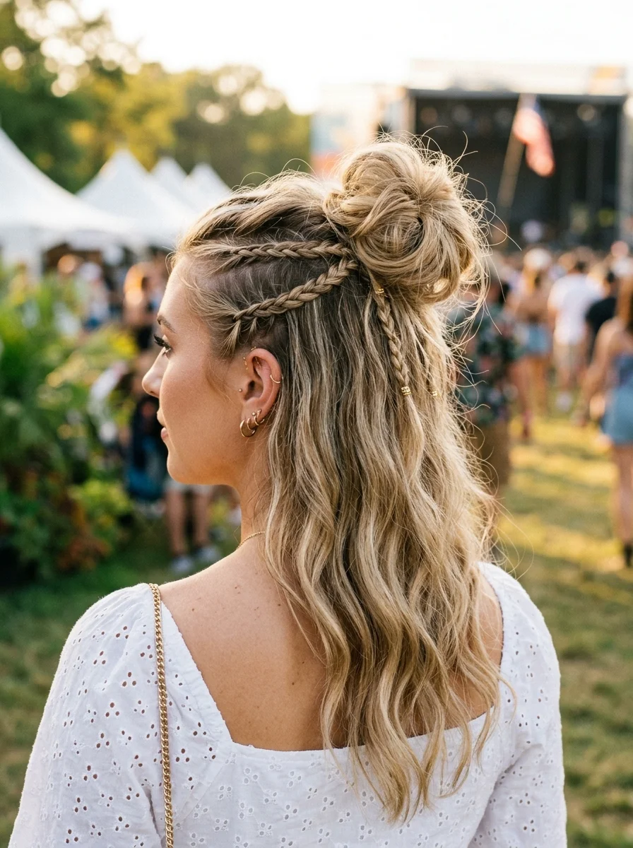 Festival Ready Braids & Messy Top Knot