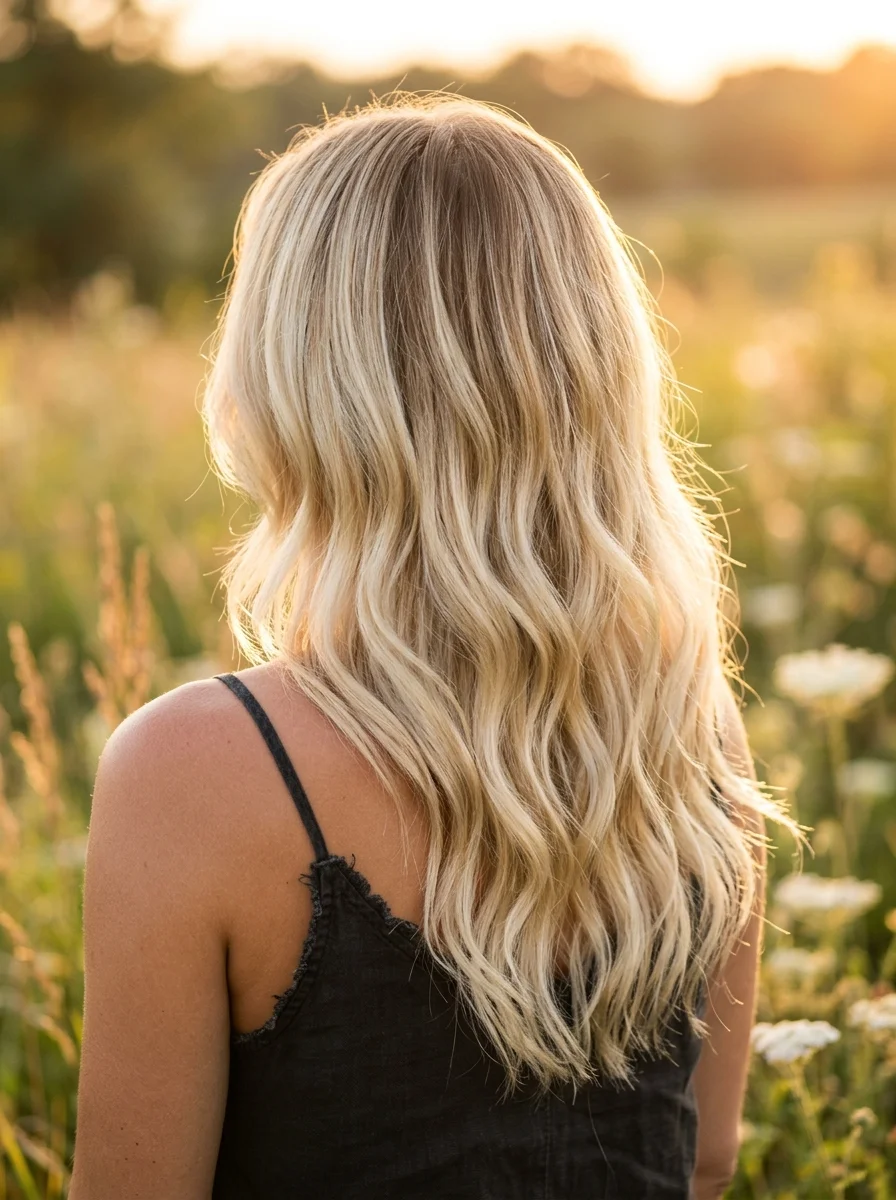 Golden Hour Waves with Sun-Kissed Blonde