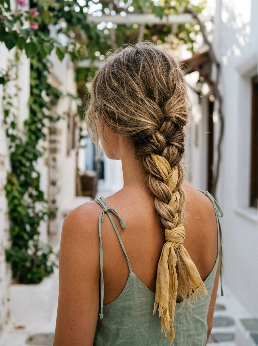Boho Textured Braid with Scarf Accent
