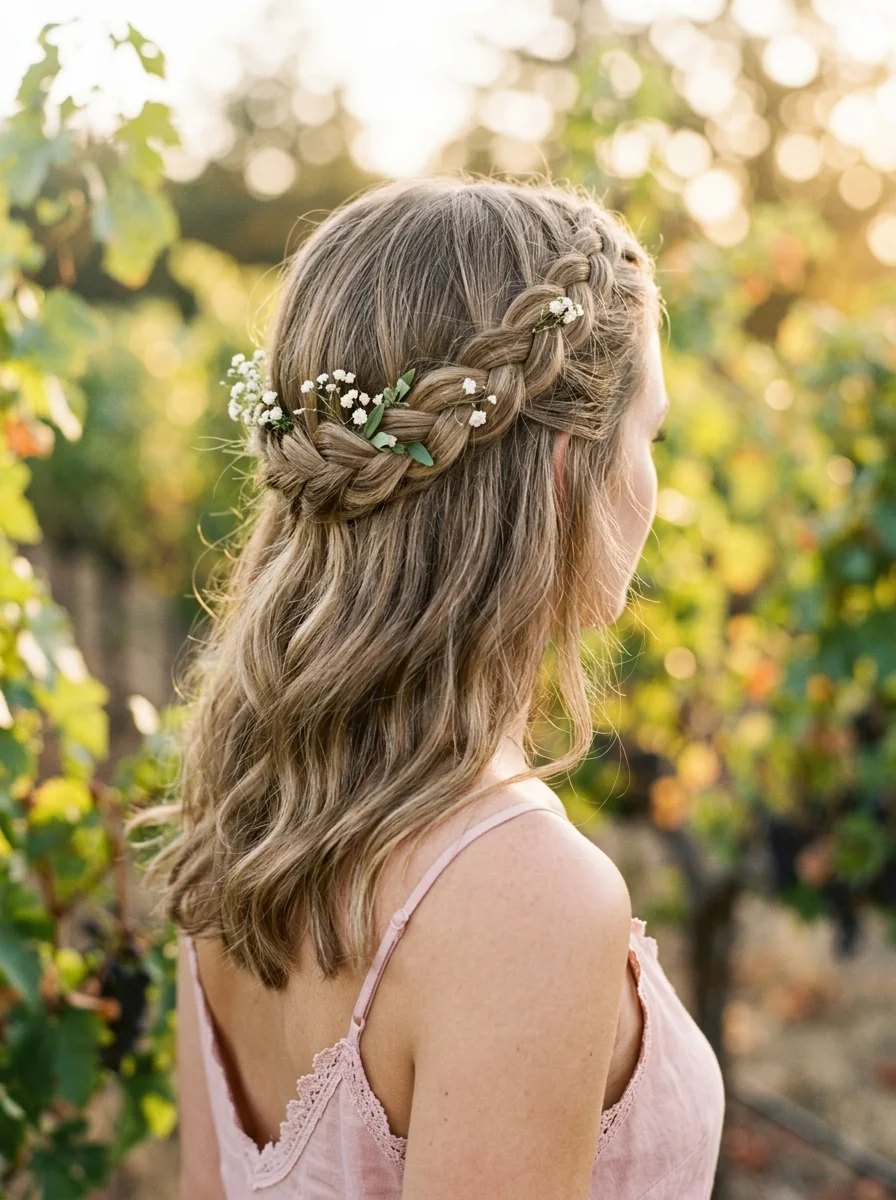 Rustic Braided Crown with Baby's Breath