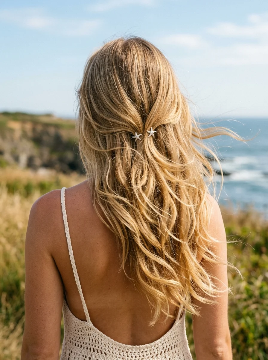 Beachy Waves Half-Up with Starfish Clips