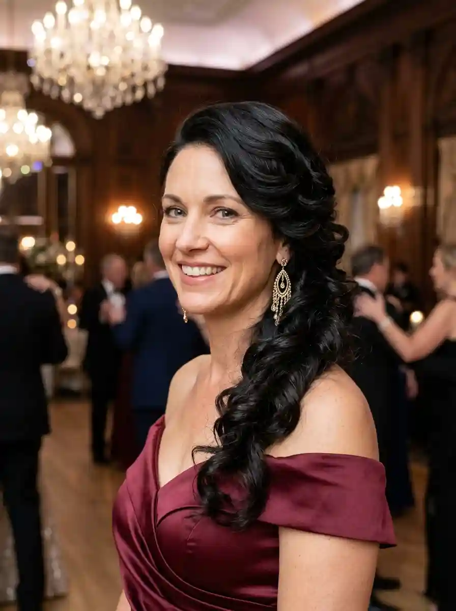 Deep Side-Swept Curls with Elegant Waves