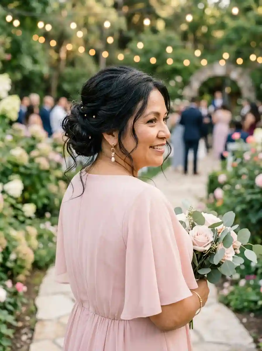 Soft Wavy Low Bun with Delicate Pins
