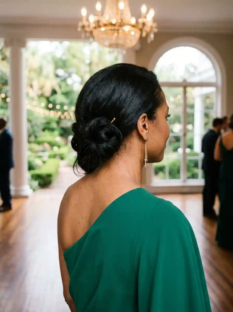 Elegant Low Chignon with a Golden Pin