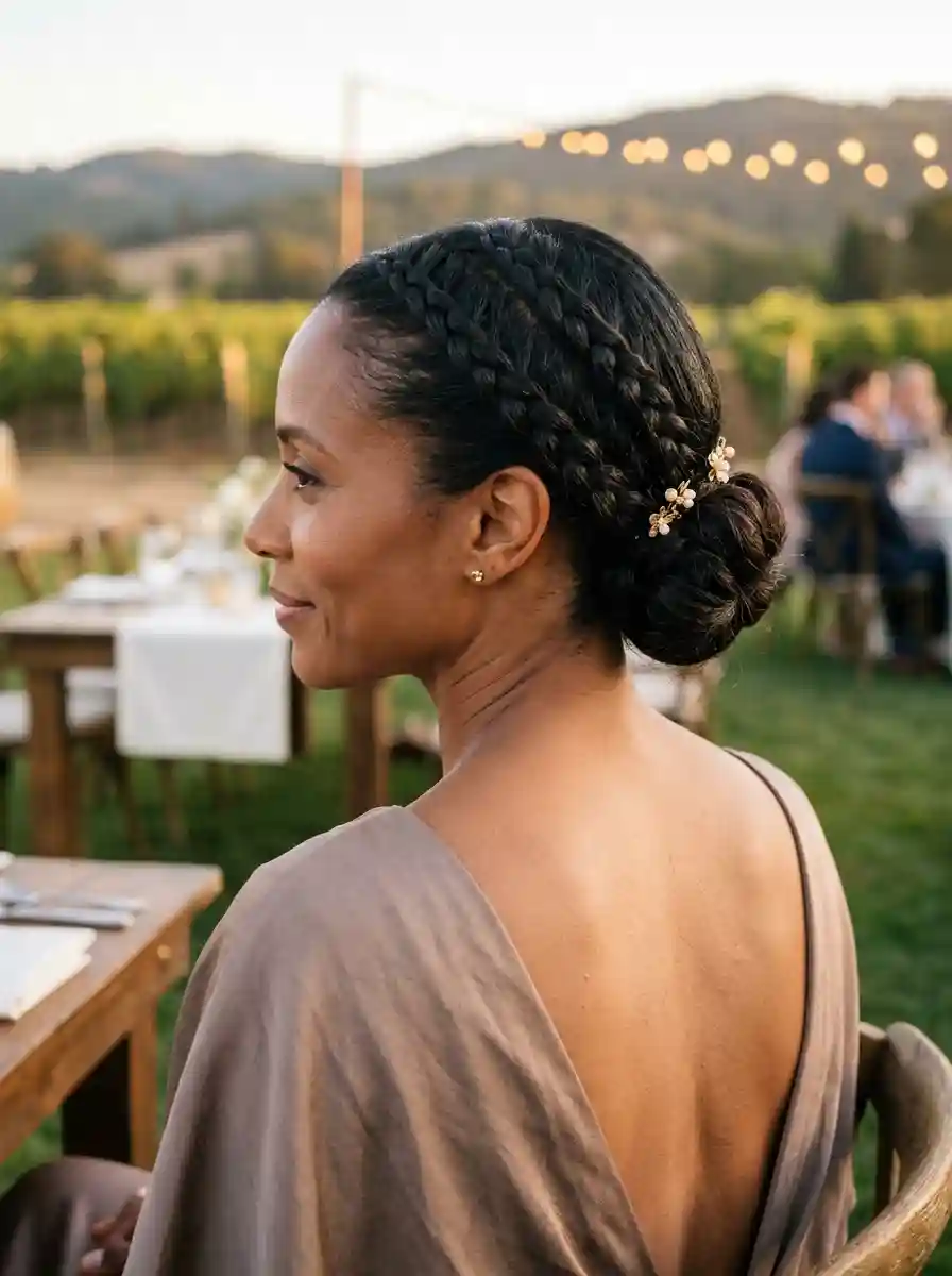 Braided Crown Updo with a Chic Low Bun