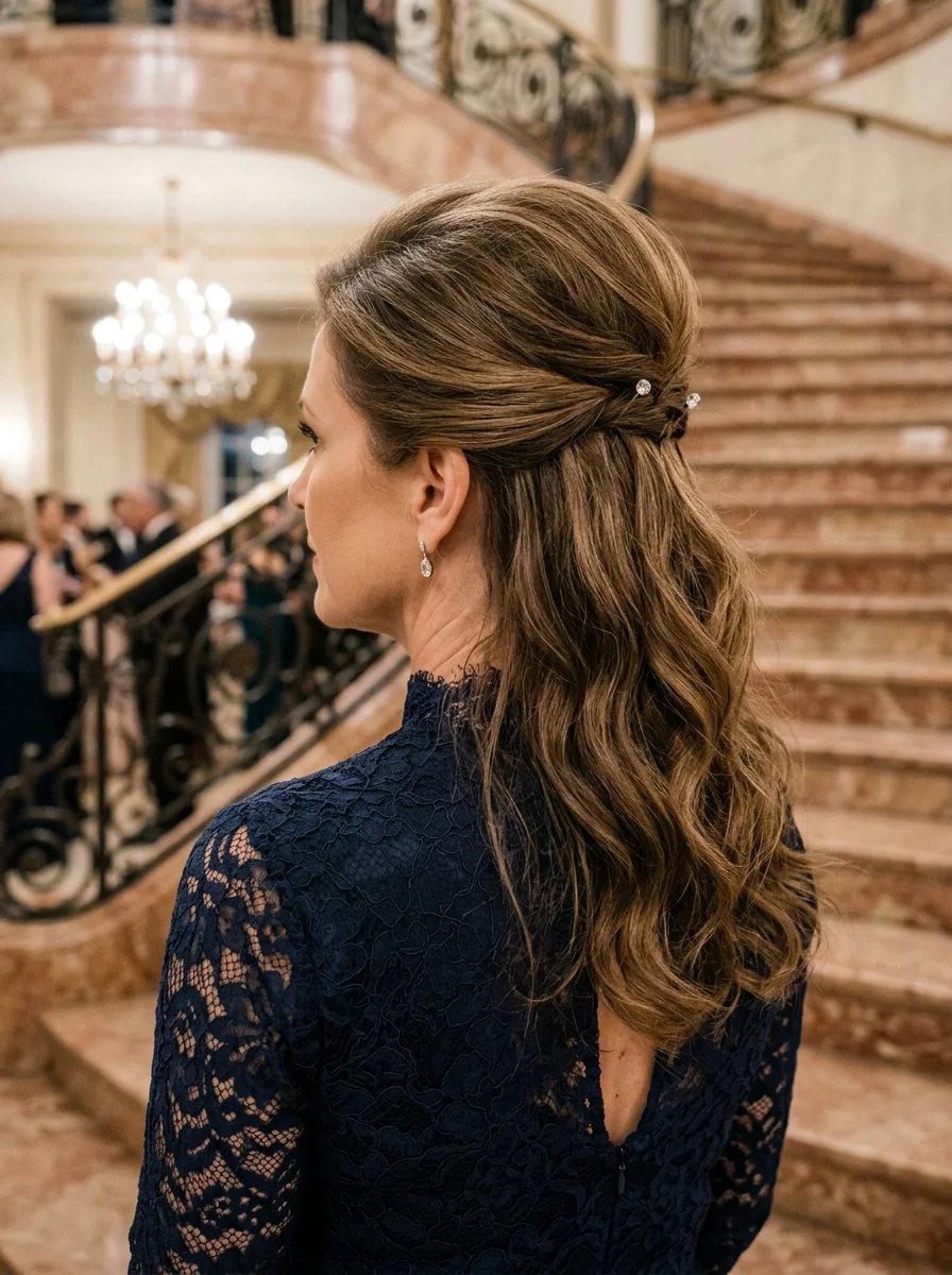 Elegant Twisted Half-Up with Soft Waves