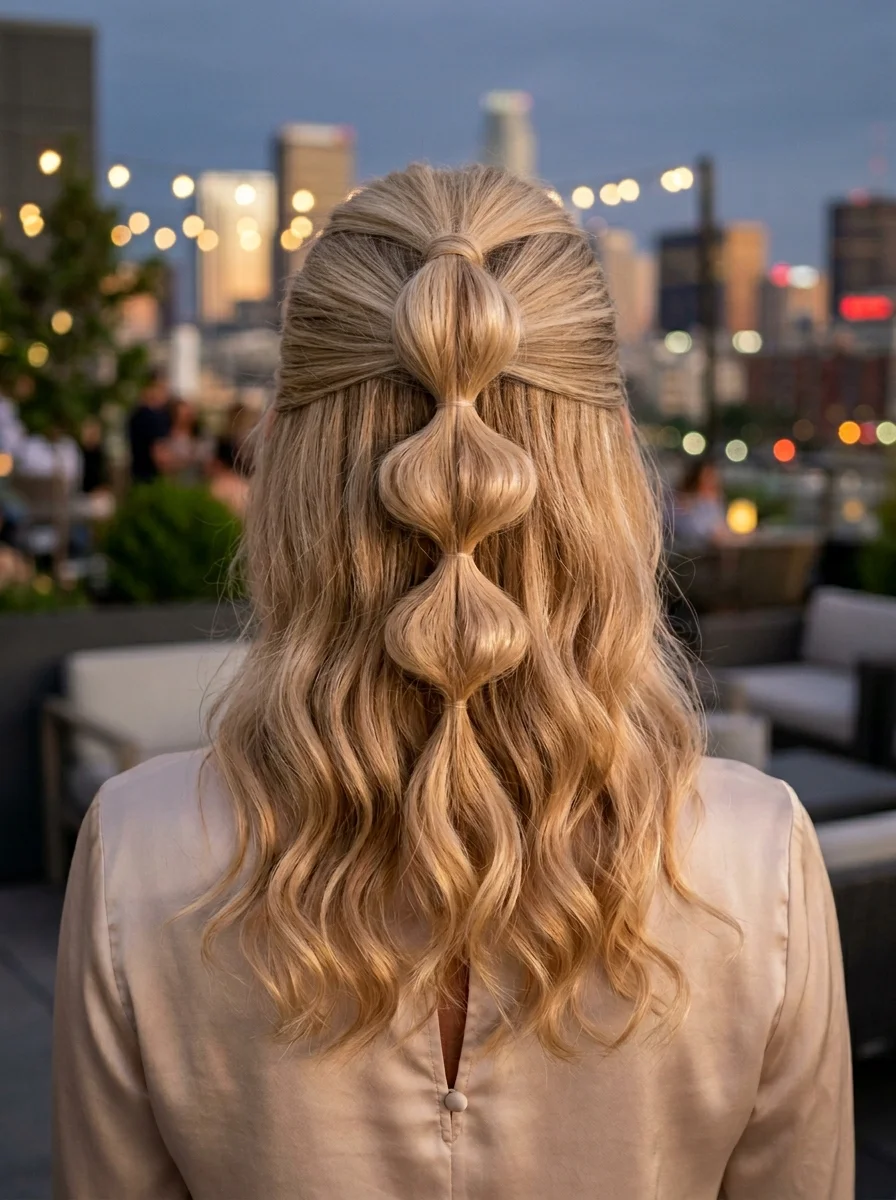Bubble Braid Half-Updo with Loose Waves