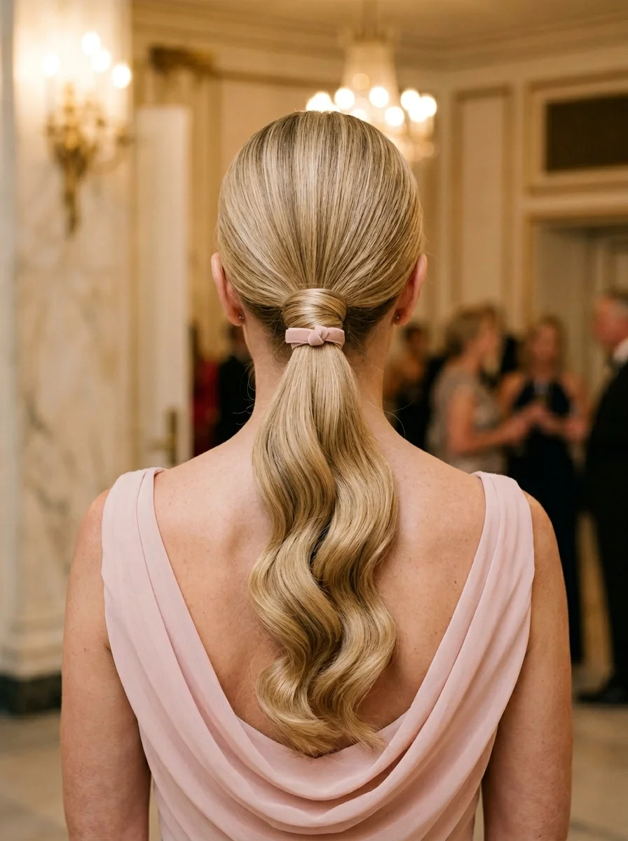 Elegant Low Ponytail with Hollywood Waves
