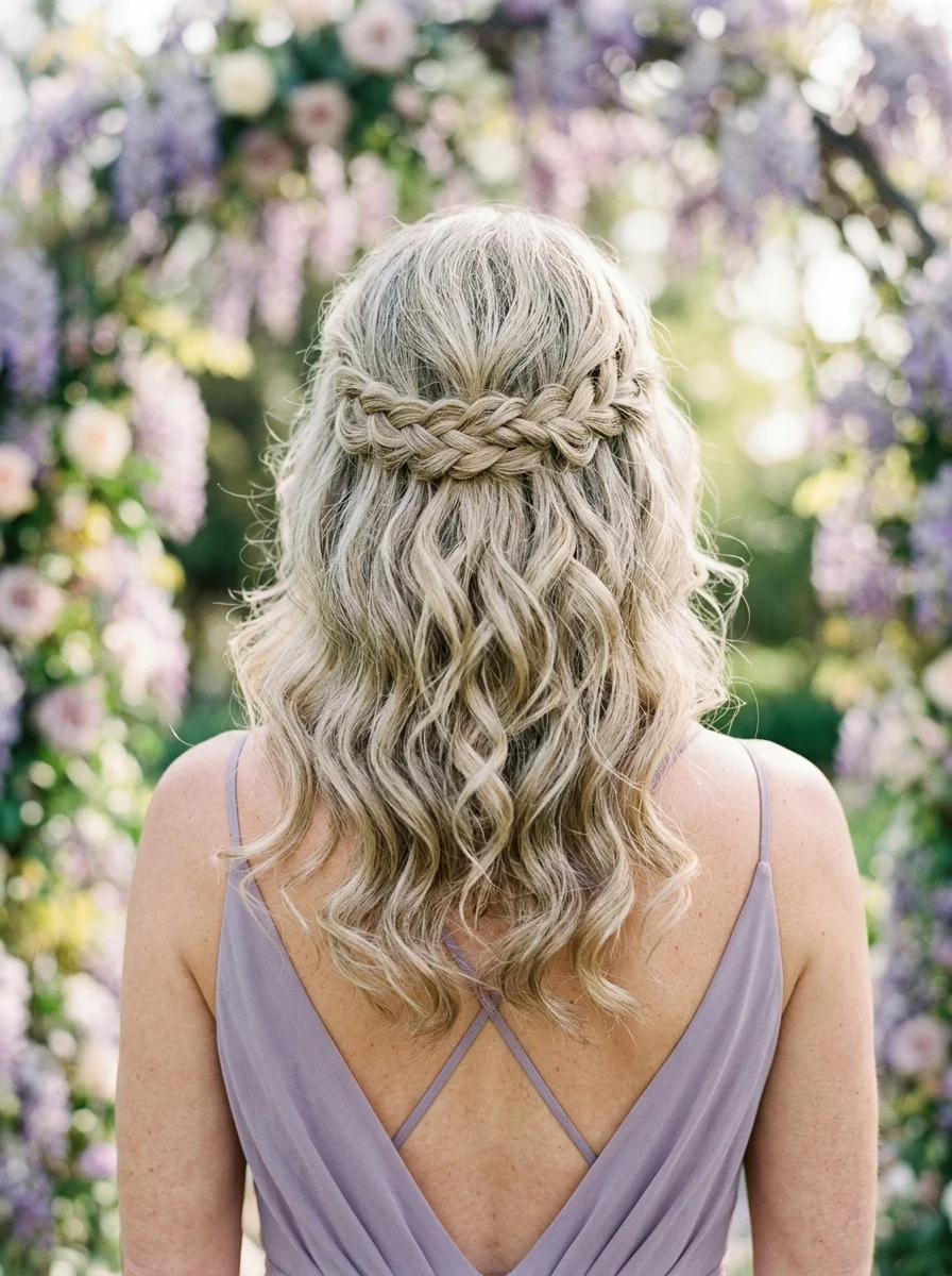 Braided Crown Half-Up Waves