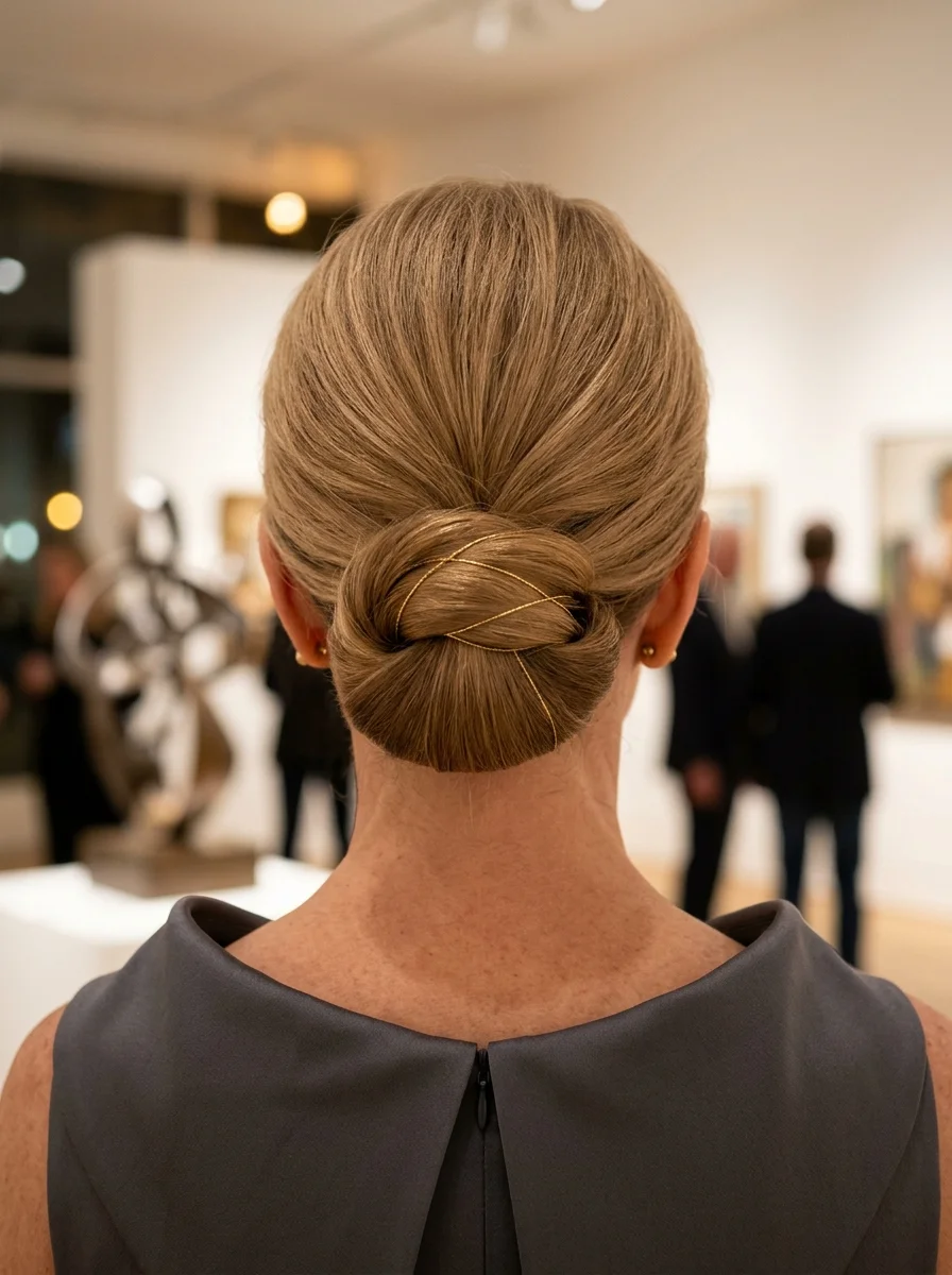 Chic Twisted Chignon with Golden Thread Accent