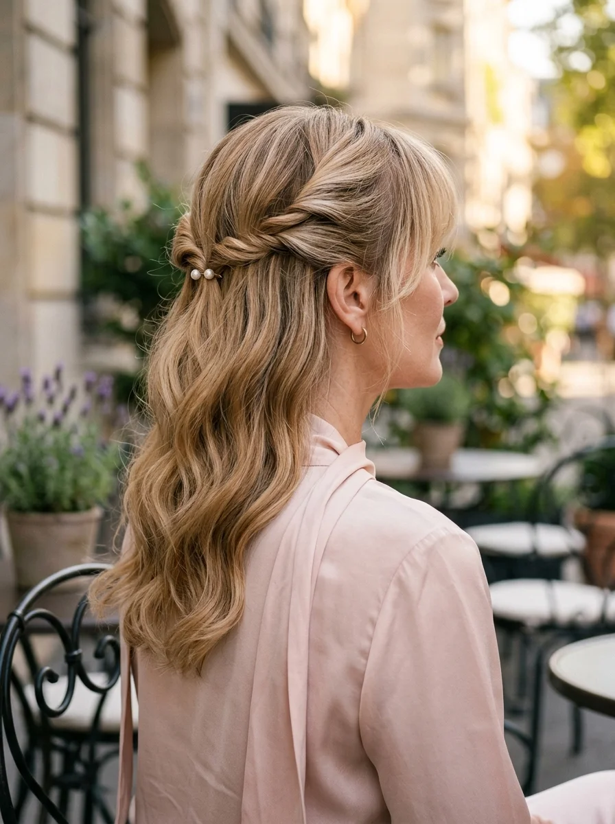 Twisted Crown Half-Up with Loose Waves