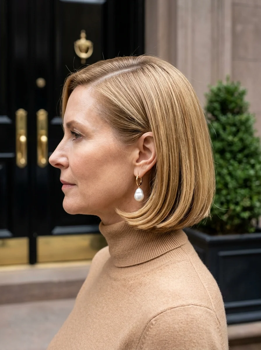 Sleek Chin-Length Bob with a Side Part