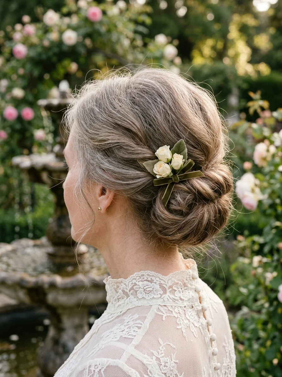 Elegant Twisted Chignon with Floral Embellishment