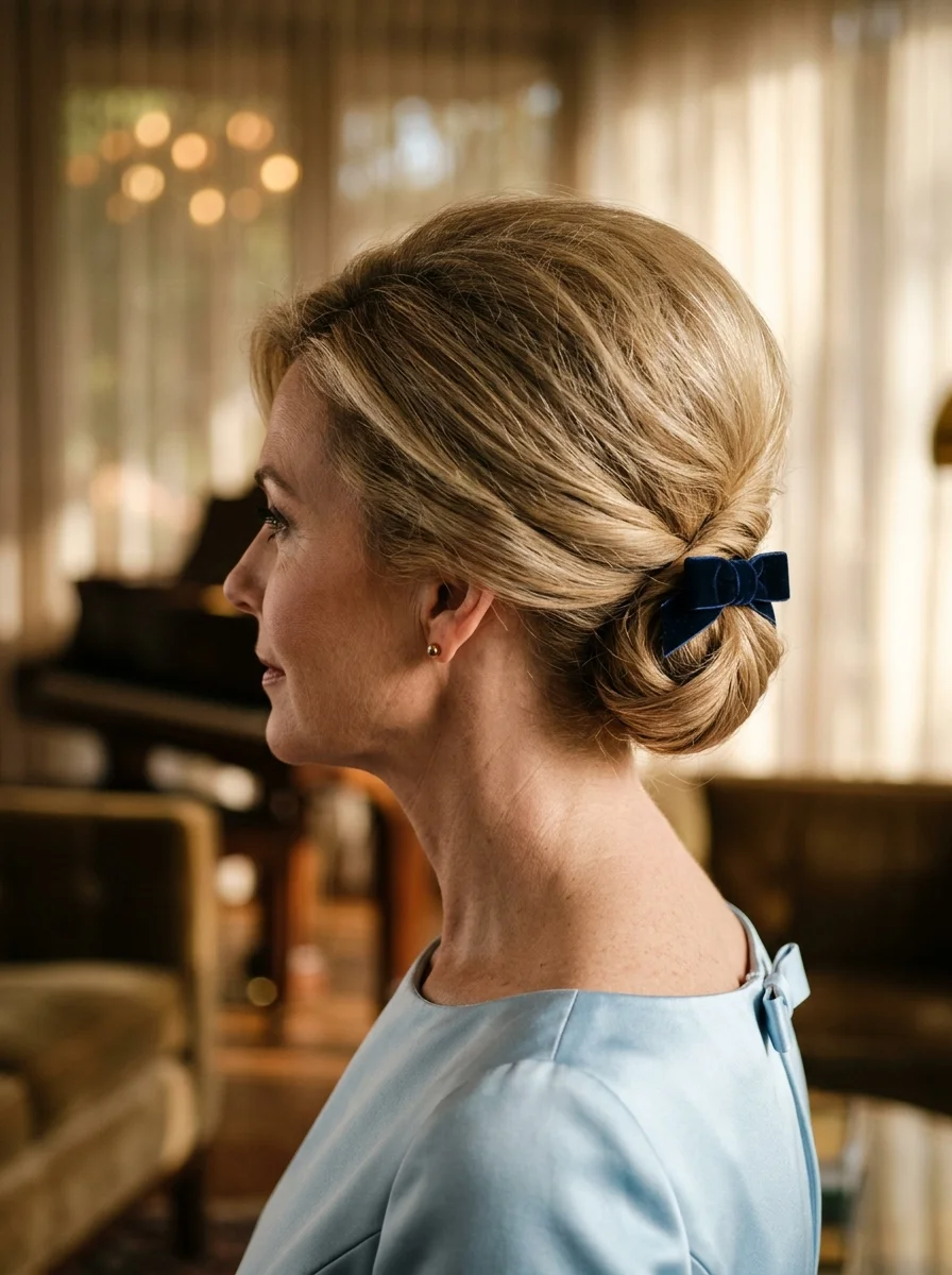 Elegant Chignon with a Velvet Bow Accent