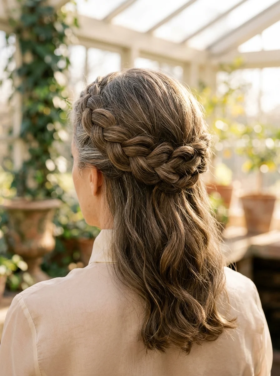 Braided Crown Half-Up with Loose Waves