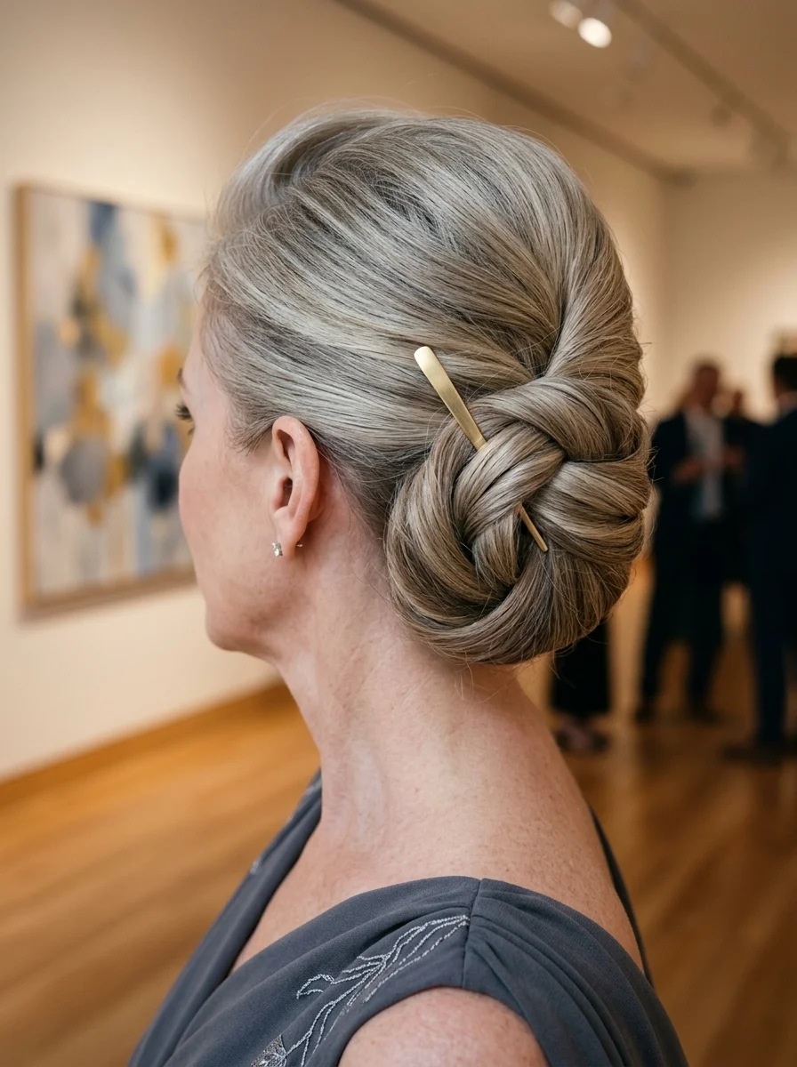 Elegant Braided Chignon with a Golden Hairpin