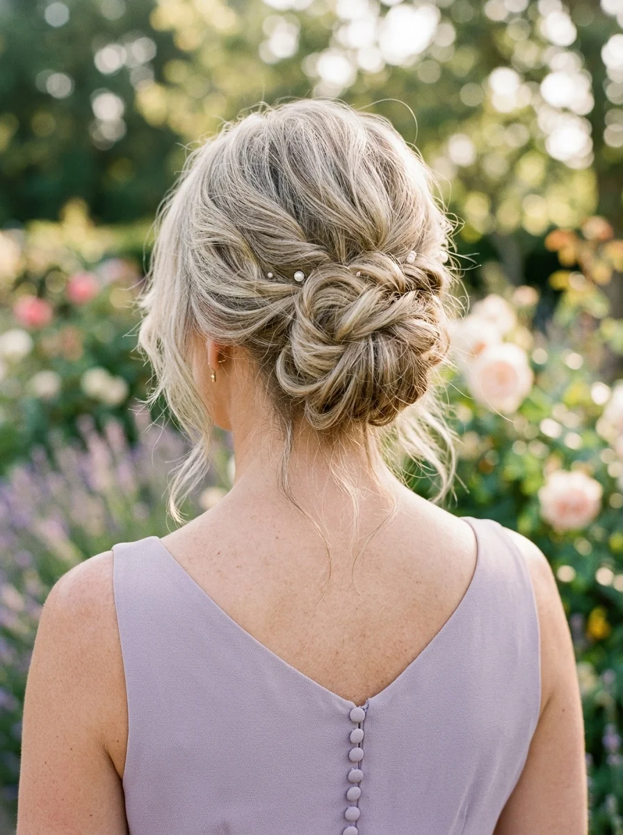 Effortless Chic Woven Updo with Pearl Accents